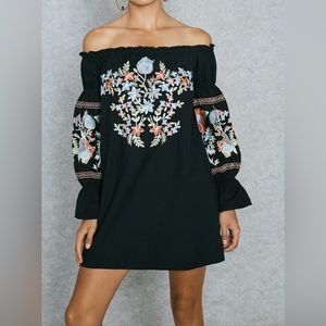 Free People Floral Embroidered Bardot Mini Dress